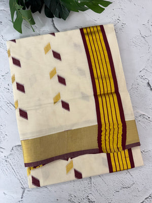 Handloom finish Kerala cotton saree - Maroon