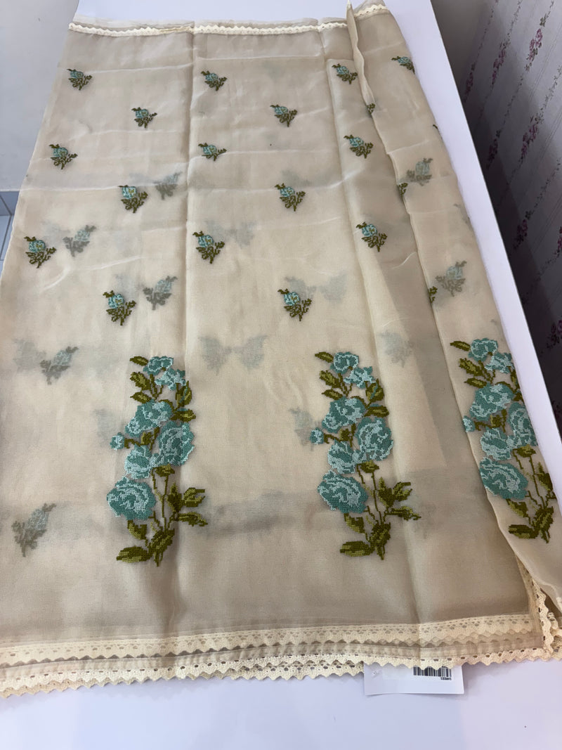 Viscose organza saree with cross stitch embroidery MS5089