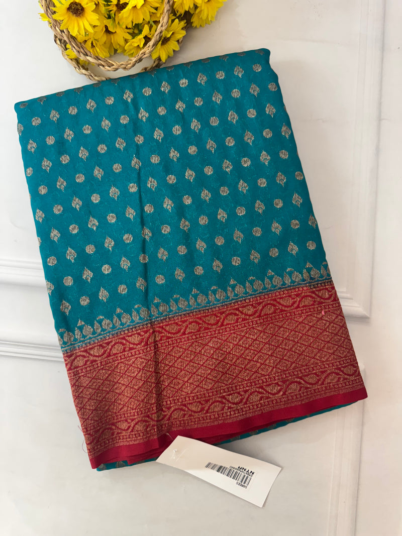 Banarasi viscose Georgette saree MKGS611- TealBlue to MaroonRed