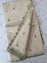 Chanderi Tissue silk saree with scalloped borders - MNM222 (thin lines)