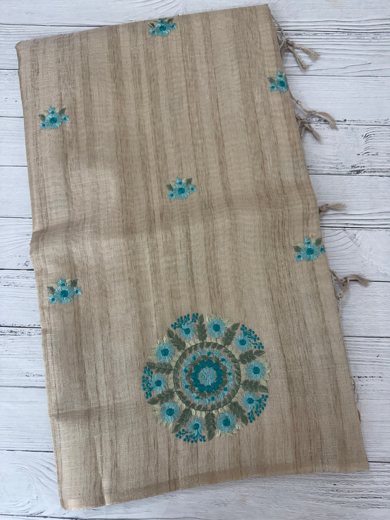 Blended tissue tussar saree with embriodery - MS8945