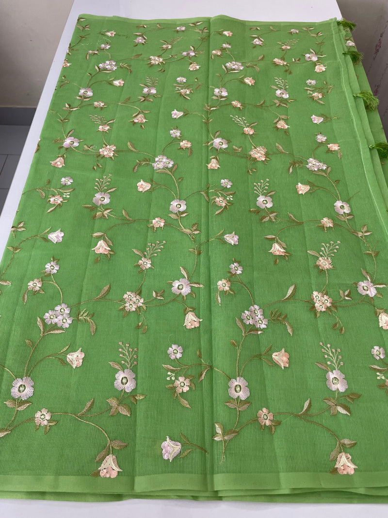 Kota Supernet embriodery saree SHSNYNM- Green