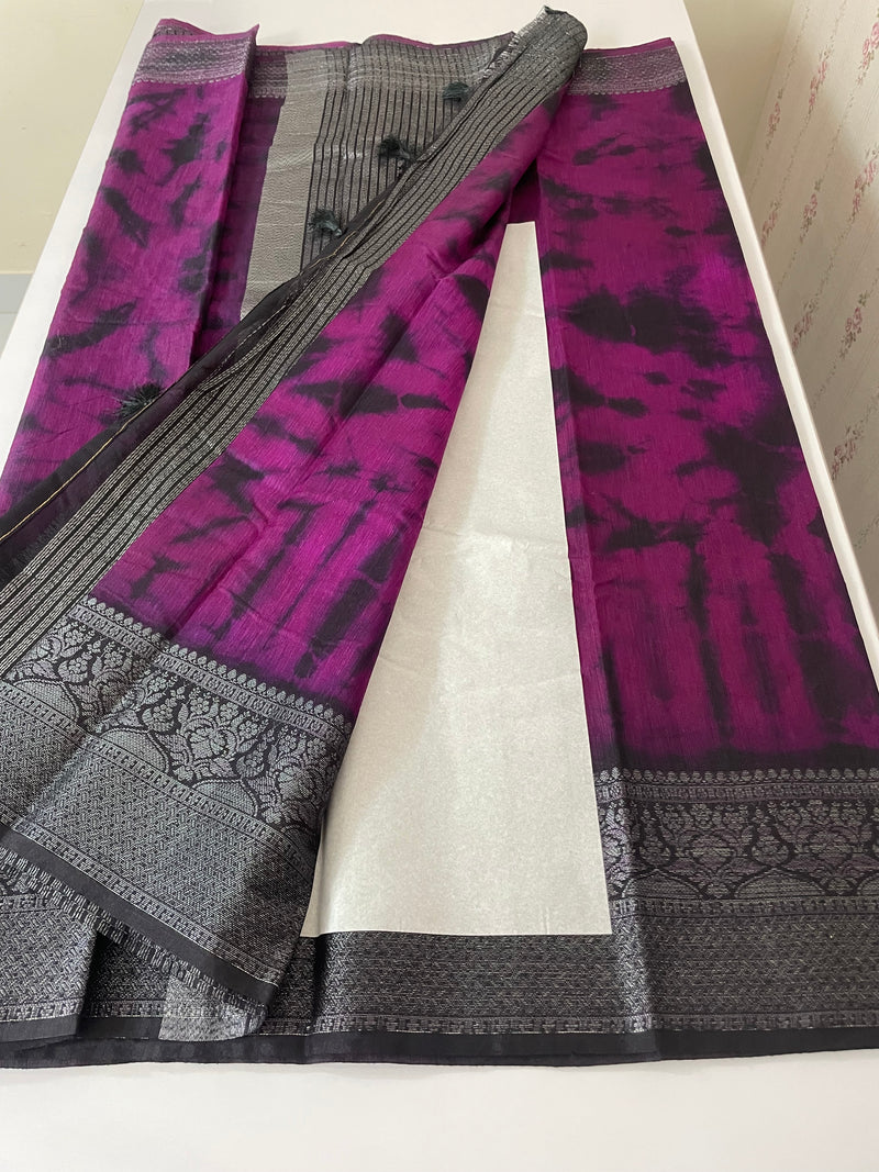 Tie & Dye semi silk sarees  MSS9876
