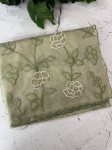 Glassy tissue organza saree with embroidery FKSF788 Pastel DustyGreen