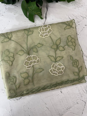 Glassy tissue organza saree with embroidery FKSF788 Pastel DustyGreen