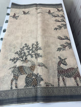 Blended linen saree with knotted embroidery and digital prints MLS4545