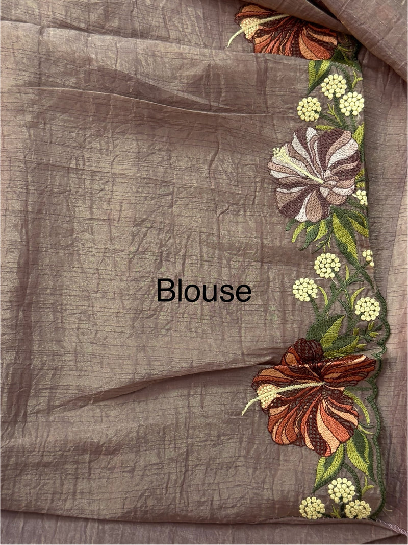 Crush Organza cutwork & embroidery saree MS7544- DuskyMauve