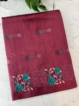 Crushed Matka Blended Tussar silk saree with embroidery MS4890 - DuskyRose