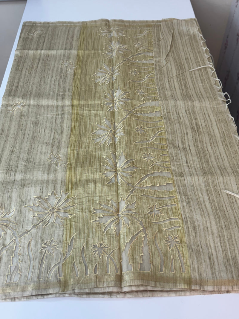 Blended tussar saree with applique work - MS14925