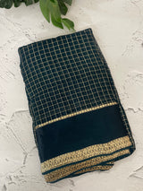 Crepe chiffon georgette saree with checks MS40097 TEALBLUE