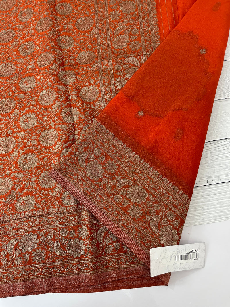 Semi banarasi Crepe Chiffon saree - MS1499 ORANGE