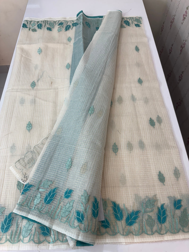 Tissue silk saree with zari checks and applique work  MSH105