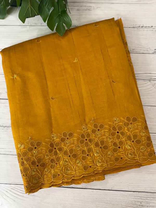 Crushed Blended tussar silk saree with embroidery- MSB7982 Mustard