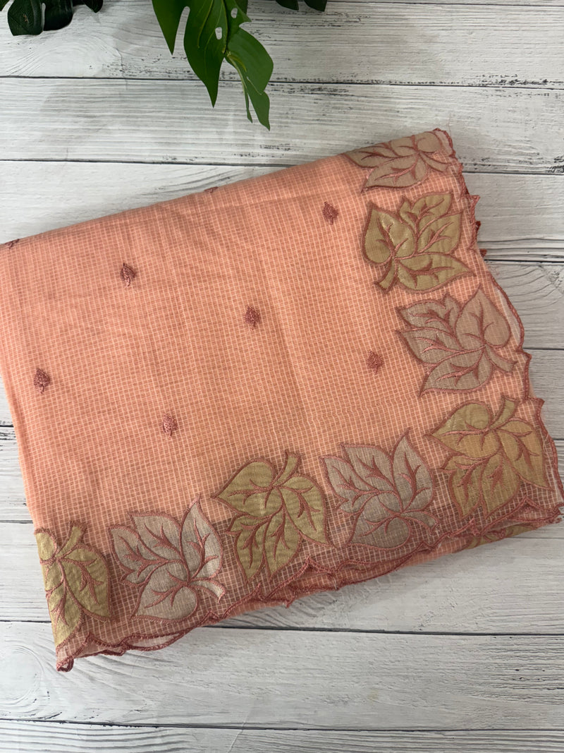 NetKota saree with Applique border  MSH131- Peach
