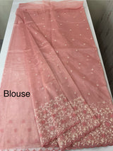 Glassy tissue organza saree with embroidery FKSF133- Peach Pink