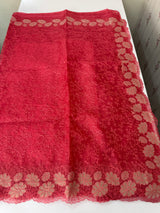 Semi Soft Organza saree with thread work and applique borders - MCW666 PeachRed