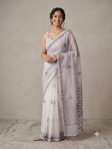 Premium Moonga checks saree with Hand Chikankari work  MSH246 Lavender