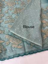 Premium Organza saree with tissue appliqué work - MMG311 DustyBlue