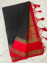 Semi Jute silk sarees with contrast pallu & blouse MJL392