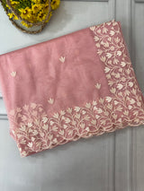 Glassy tissue organza saree with embroidery FKSF88- PeachPink