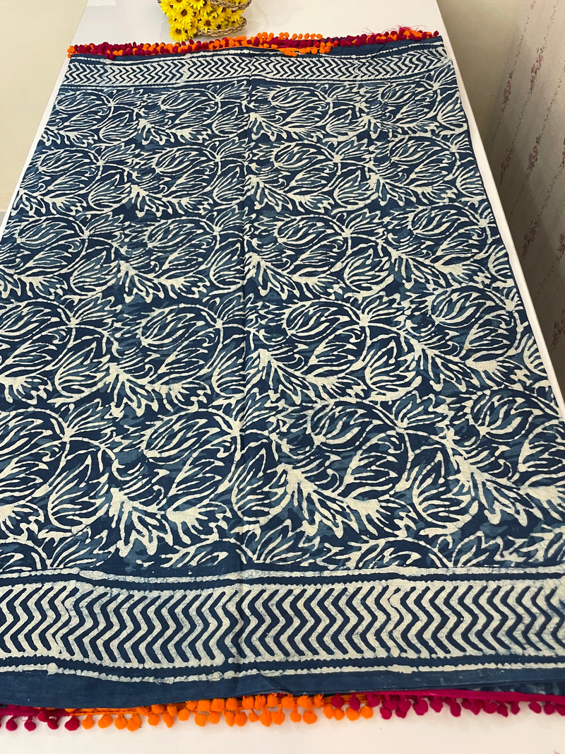Pure mul cotton hand block printed saree SKSRMY