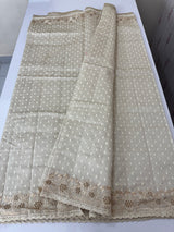 Cutwork blended tussar saree   - Cream MS5222