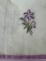Lightweight Supernet saree with cross stitch embroidery MS142- White to Lavender