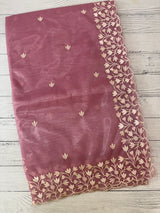 Glassy tissue organza saree with embroidery FKSF88- Pink 2