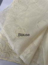 Viscose Organza saree with applique work-MSH101 (2) Ivory