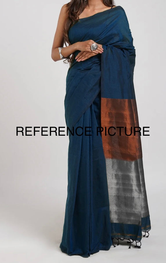 Pure Linen Saree with designer pallu - MLS752 BLACK