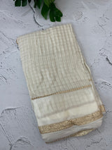 Crepe chiffon georgette saree with checks MS40097 OFFWHITE