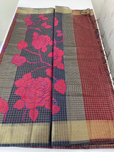 Semi silk saree with checks applique work MSS5687