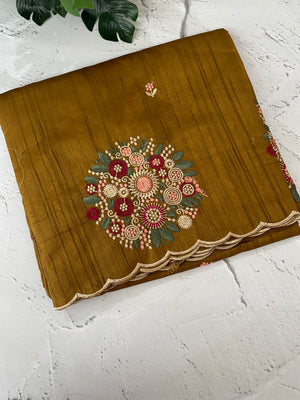 Blended art tussar silk saree with embroidery- MS1090 SpicyMustard