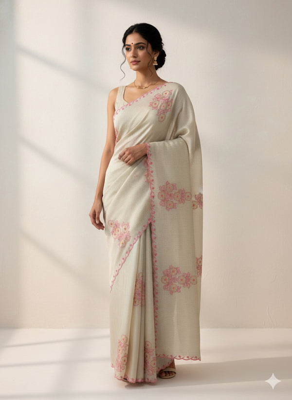 Tissue mix Soft silk saree with applique work MS8146