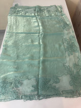 Fancy satin silk organza saree with applique borders MS14207 BlueGreen