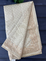Cutwork blended tussar saree   - Cream MS5222
