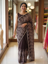 Semi soft Organza saree with zari thread work MSB8433 Coffee