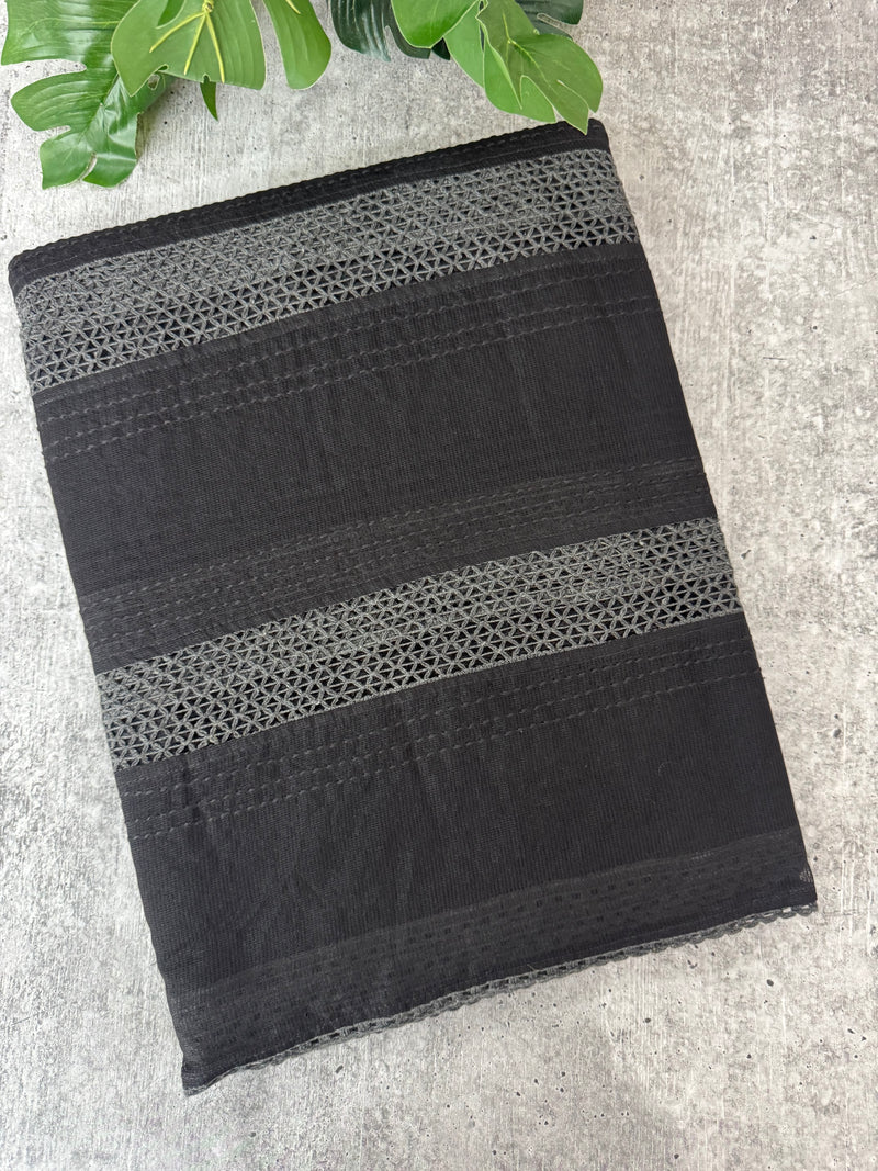 Supernet saree with crochet work and lace border MCJ5433 Black
