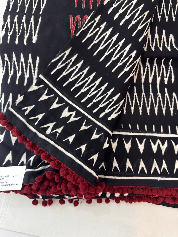 Pure mul mul cotton hand block printed saree SKRTHT