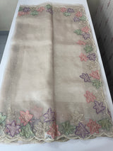 Handworked glass organza saree with applique work- MSHW227 - Beige