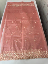Glassy tissue organza saree with embroidery FKSF88-Peach