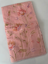 Supernet saree with embroidery and handpaintingwork MSH104- Pastel PeachPink