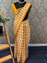 Hand block printed pure kota doria saree MBKD461