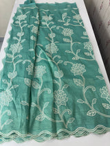 Crush Organza Applique work saree MS14987- Blue