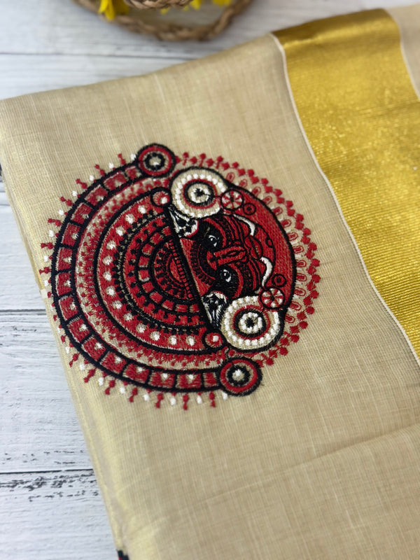 Kerala tissue saree - Theyyam Embriodery