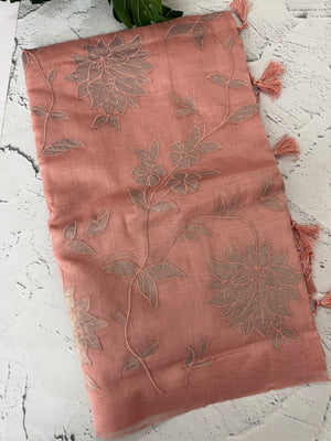Tissue chanderi saree with applique work MSH699 - Peach