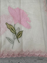 Moonga checks saree with applique work MS81789 - White to Pink