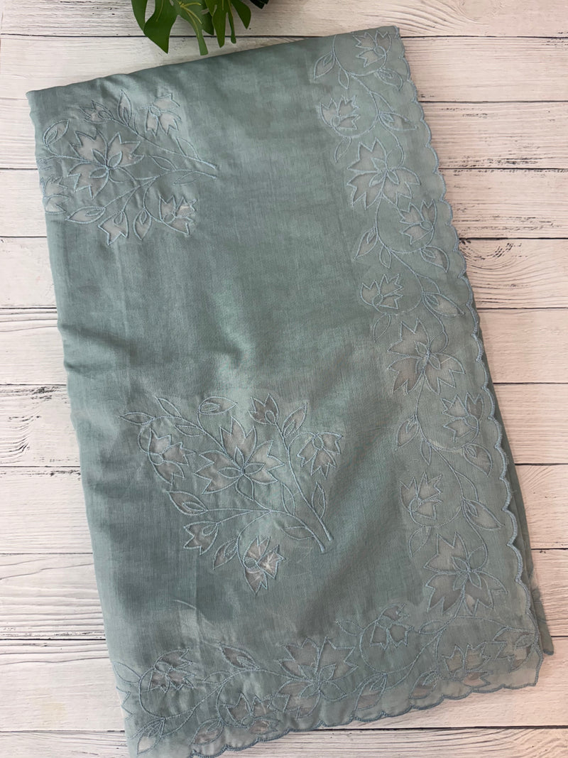 Mul chanderi saree with applique borders MSH112 GreyishBlue