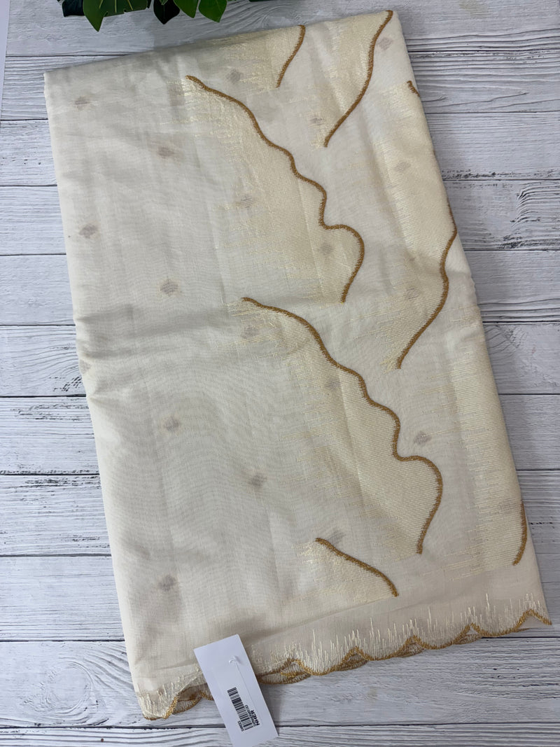Mul chanderi embriodery saree with scalloped borders MCBS654