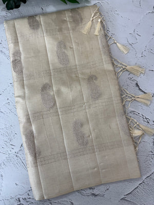 Blended tussar saree with zari embriodery - MS8665 Pearl Cream